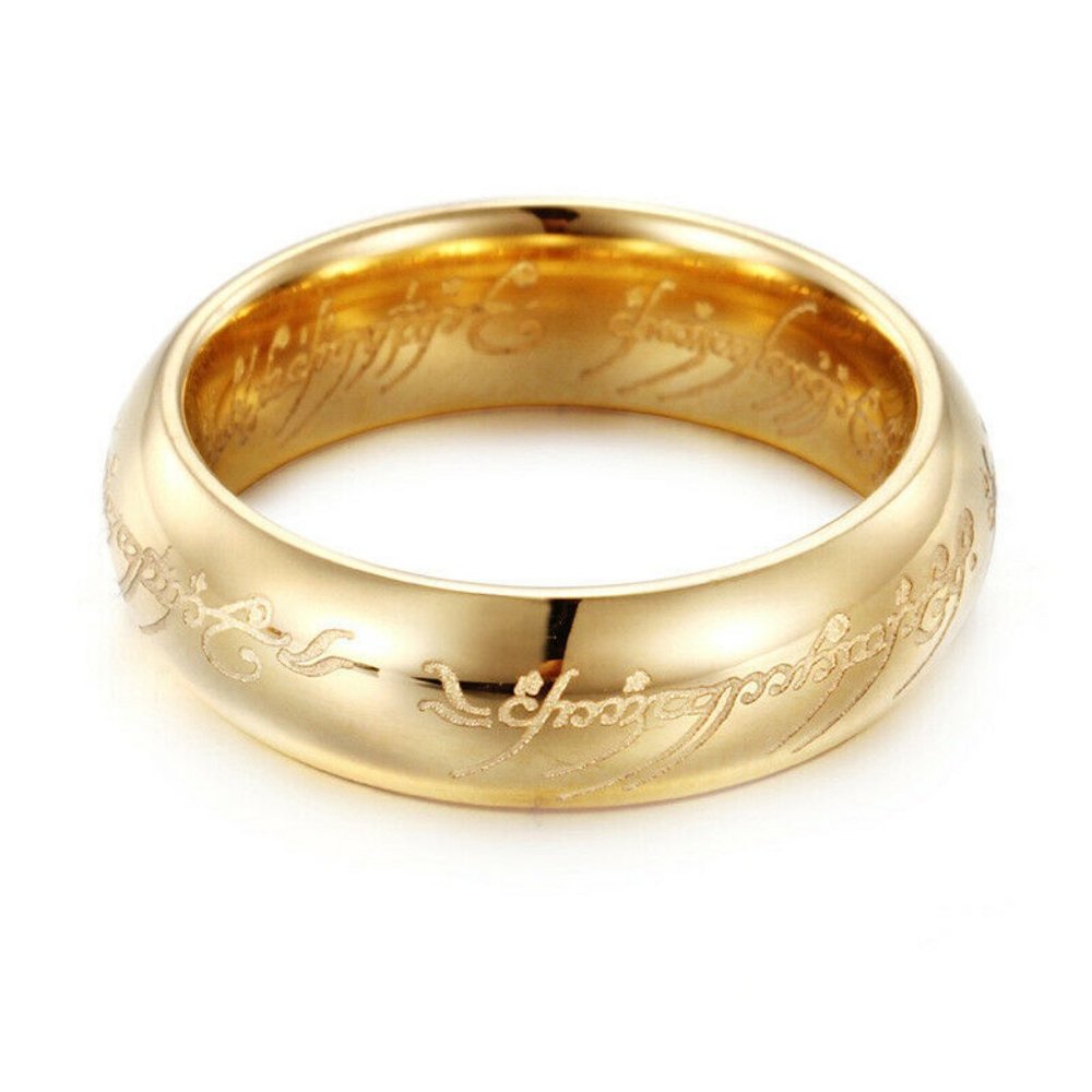 6mm Lord of the Rings LOTR 18K Gold Plated Engraved Stainless Steel Unisex Gift